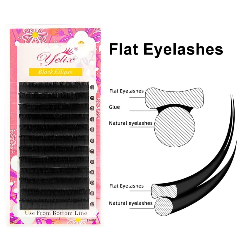 Nối mi giả đầu chẻ hình bầu dục phẳng đen 0.15-0.20mm